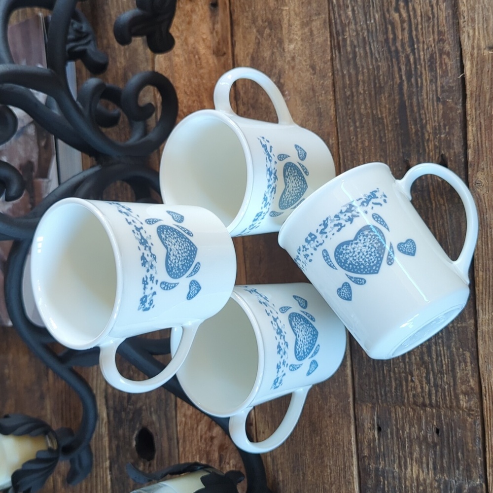 Corning Ware Corelle Spongeware Hearts Set of 4 Coffee Tea Mug Cups